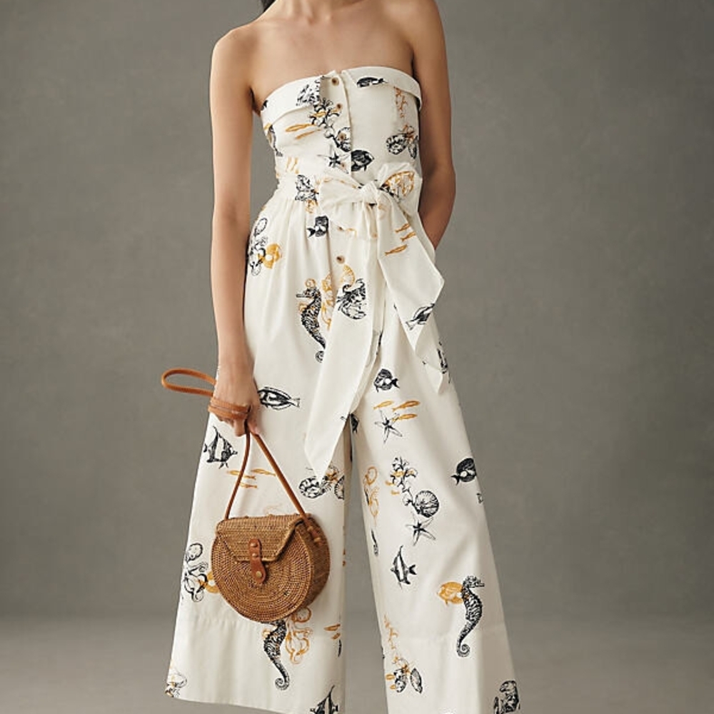 Maeve Strapless Buttondown Wide-Leg Jumpsuit